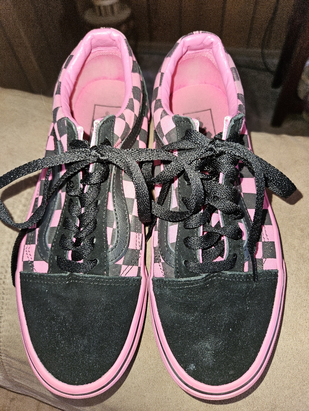 Vans Primary Check Sz 7 Old Skool Sneaker in Pink/Black